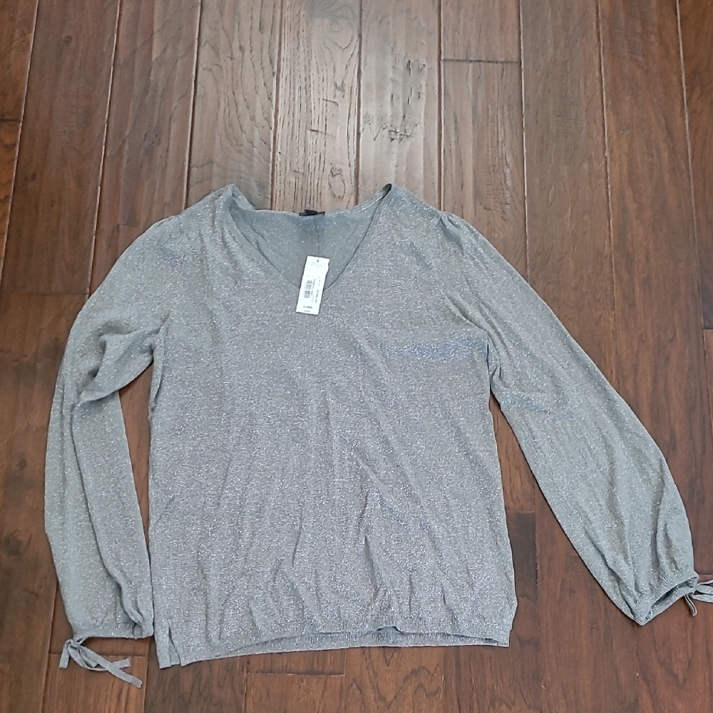 NWT Worthington Silver Long Sleeve Knit Blouse with Bows on the Cuffs size XL